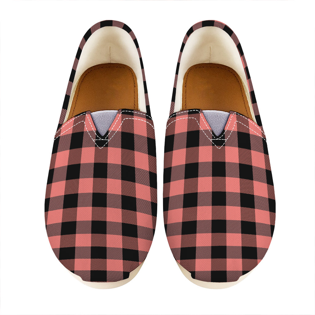 Coral Pink And Black Buffalo Check Print Casual Shoes