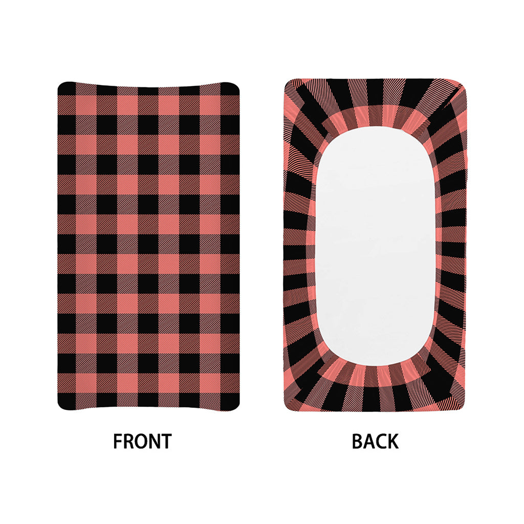 Coral Pink And Black Buffalo Check Print Changing Pad Cover