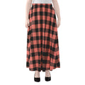 Coral Pink And Black Buffalo Check Print Chiffon Maxi Skirt