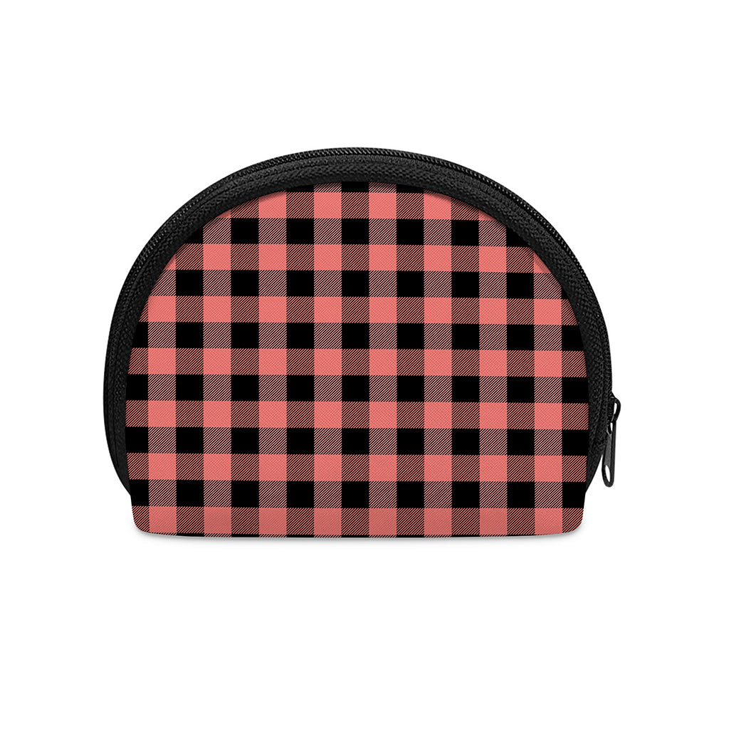 Coral Pink And Black Buffalo Check Print Coin Purse