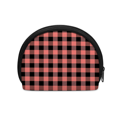 Coral Pink And Black Buffalo Check Print Coin Purse