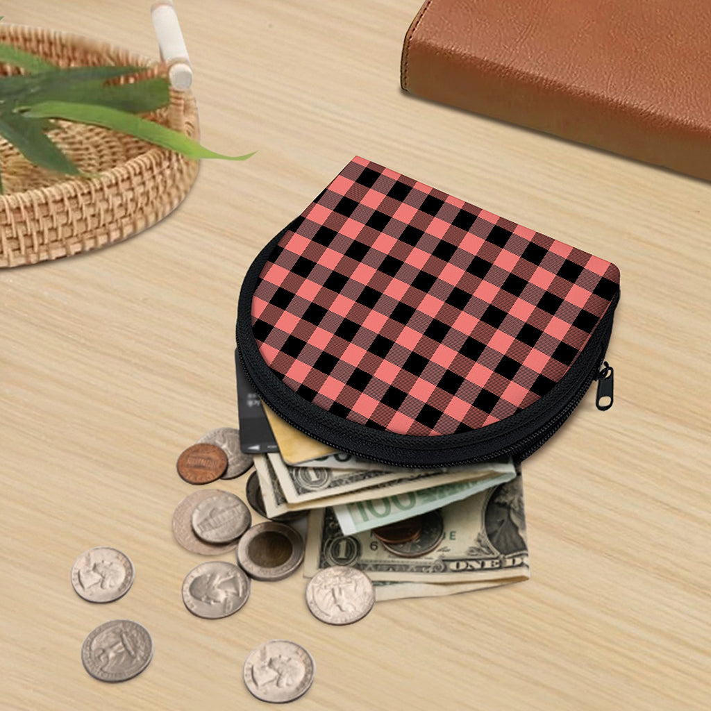 Coral Pink And Black Buffalo Check Print Coin Purse