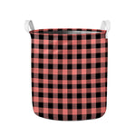 Coral Pink And Black Buffalo Check Print Collapsible Laundry Basket