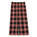 Coral Pink And Black Buffalo Check Print Cotton Front Slit Maxi Skirt