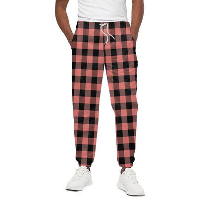 Coral Pink And Black Buffalo Check Print Cotton Pants
