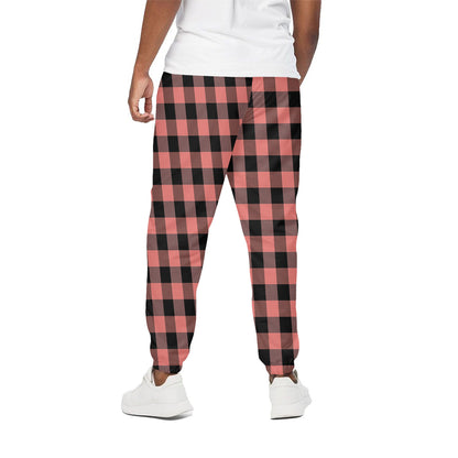 Coral Pink And Black Buffalo Check Print Cotton Pants
