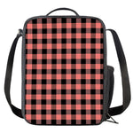Coral Pink And Black Buffalo Check Print Crossbody Lunch Bag