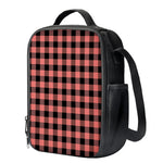 Coral Pink And Black Buffalo Check Print Crossbody Lunch Bag