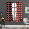 Coral Pink And Black Buffalo Check Print Grommet Curtain Panels