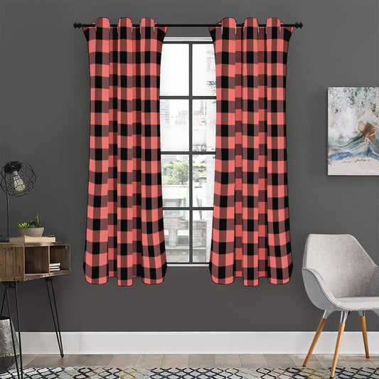 Coral Pink And Black Buffalo Check Print Curtain