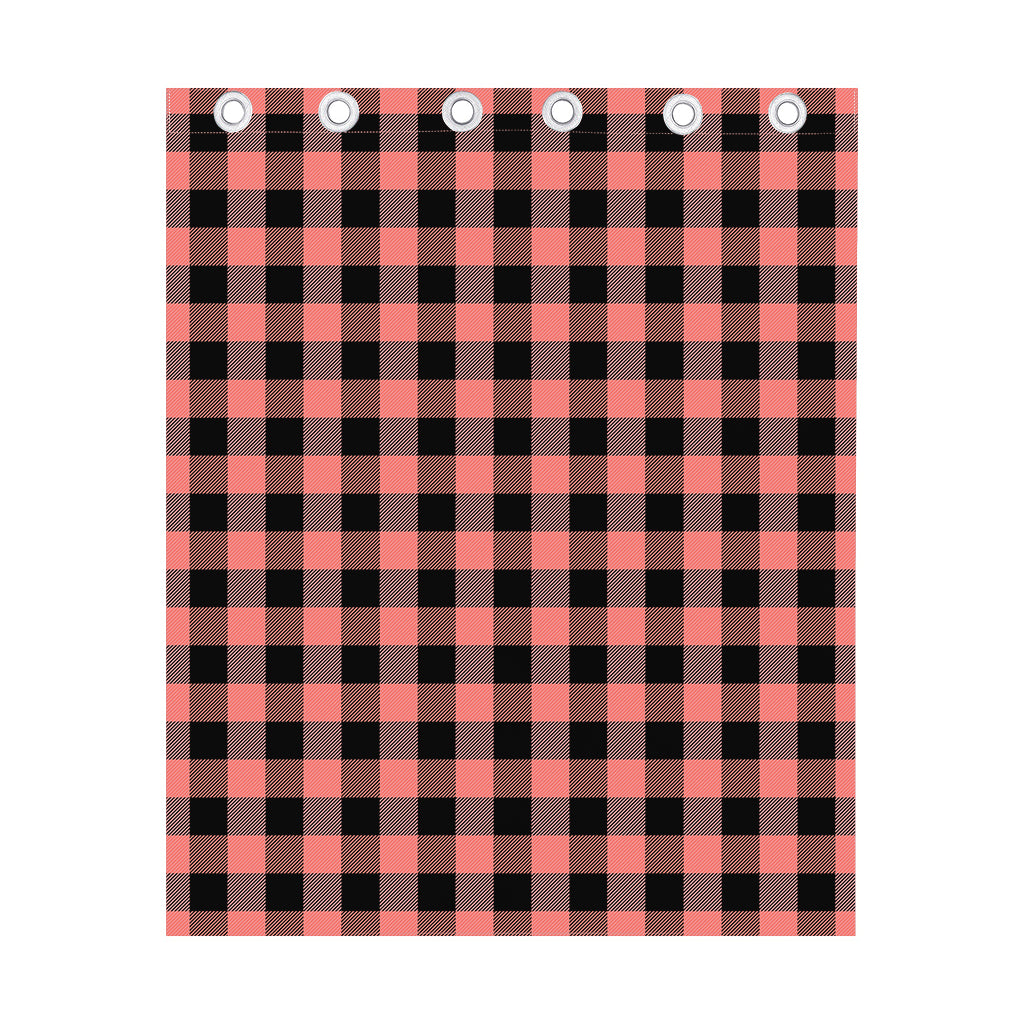 Coral Pink And Black Buffalo Check Print Curtain