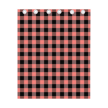 Coral Pink And Black Buffalo Check Print Curtain