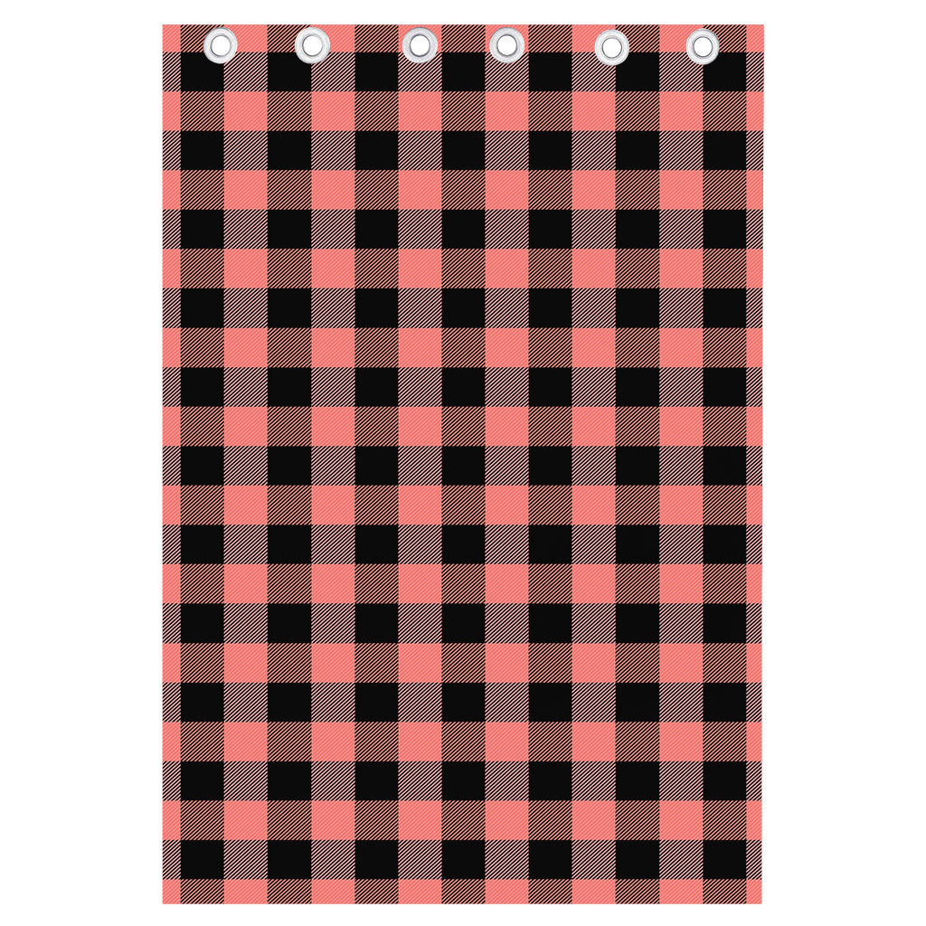 Coral Pink And Black Buffalo Check Print Curtain