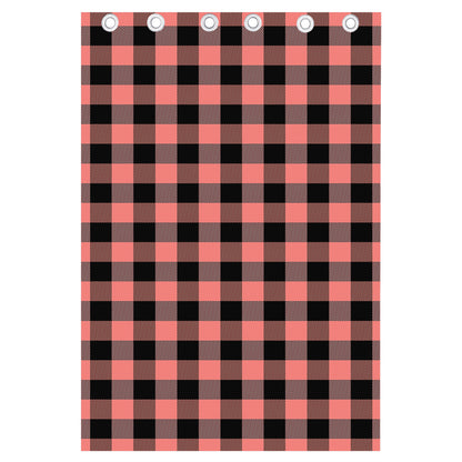 Coral Pink And Black Buffalo Check Print Curtain