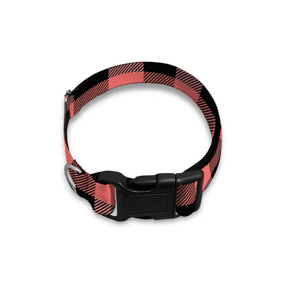 Coral Pink And Black Buffalo Check Print Dog Collar