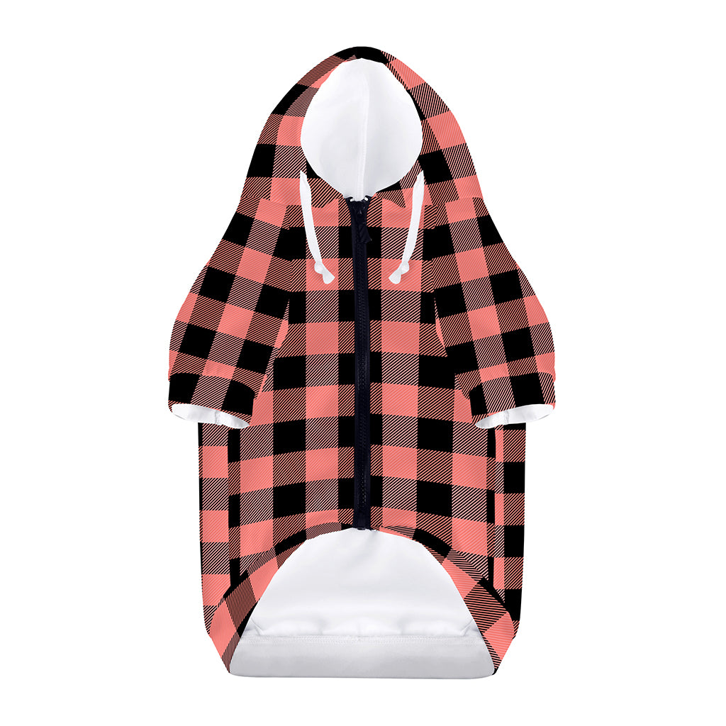 Coral Pink And Black Buffalo Check Print Dog Zip Up Hoodie