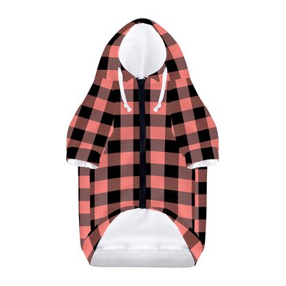 Coral Pink And Black Buffalo Check Print Dog Zip Up Hoodie