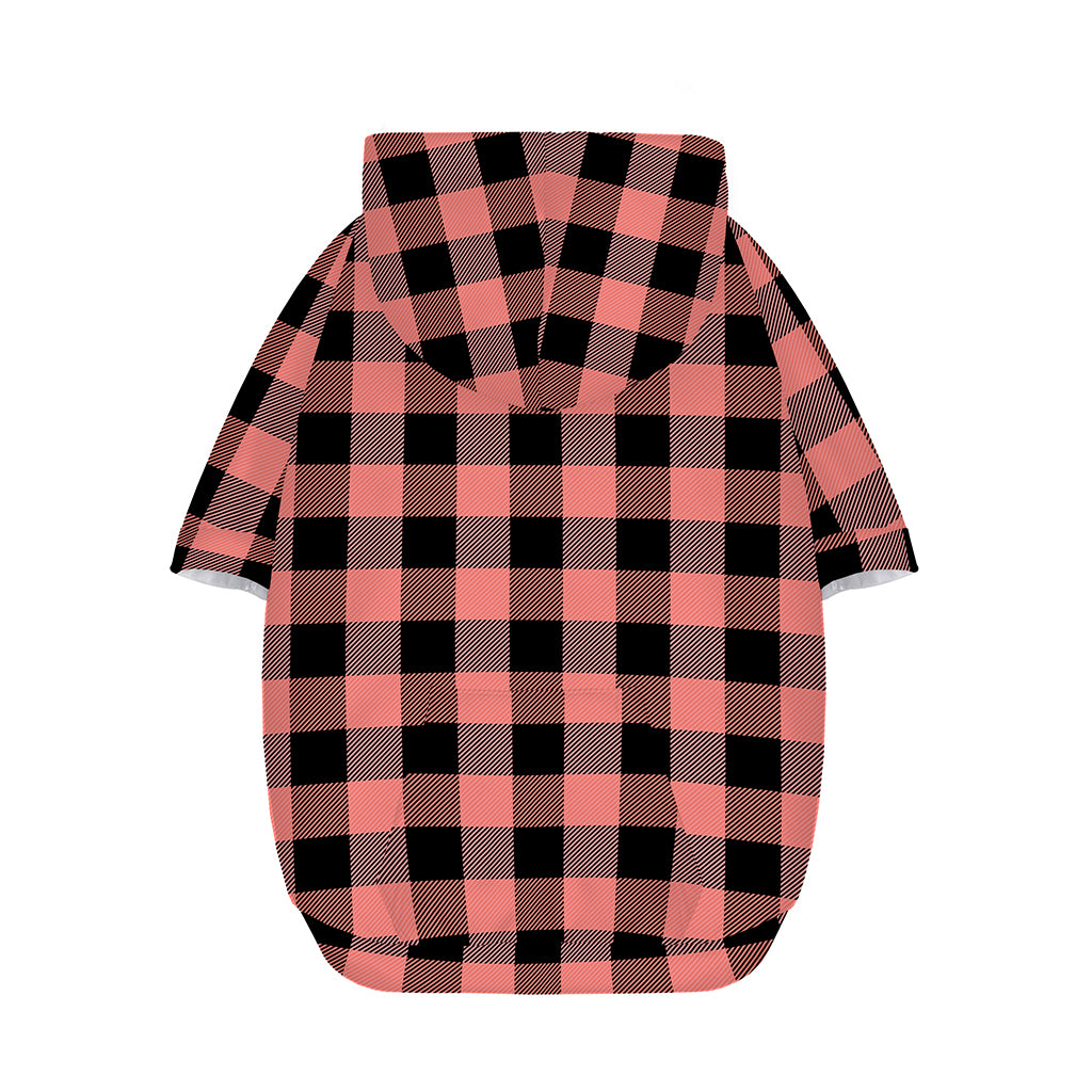Coral Pink And Black Buffalo Check Print Dog Zip Up Hoodie