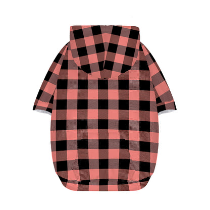 Coral Pink And Black Buffalo Check Print Dog Zip Up Hoodie