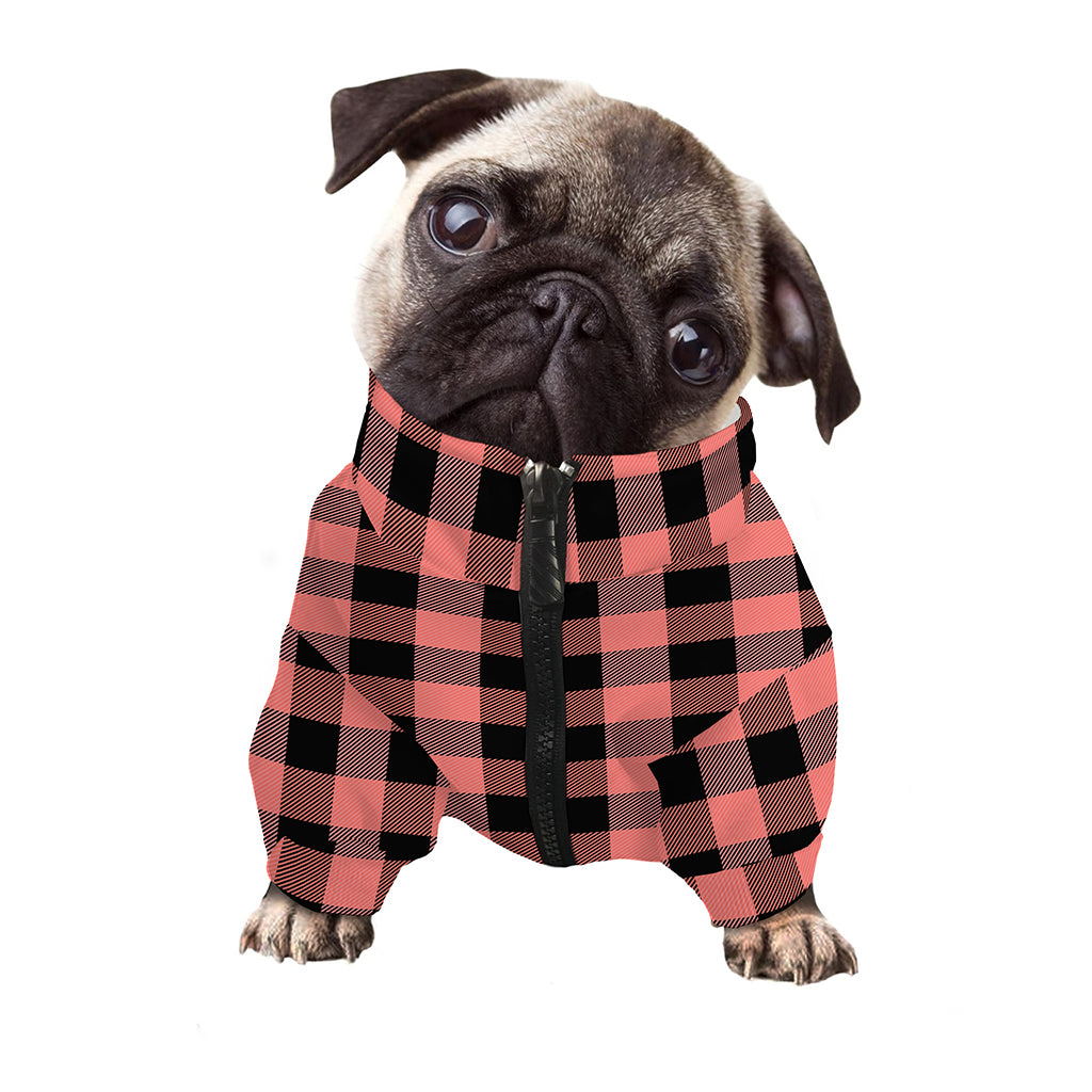 Coral Pink And Black Buffalo Check Print Dog Zip Up Jacket