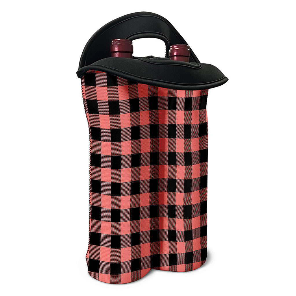 Coral Pink And Black Buffalo Check Print Double Neoprene Wine Tote