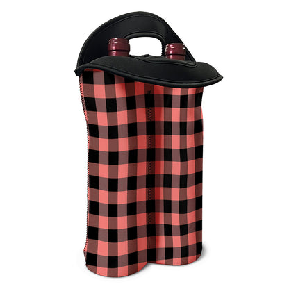 Coral Pink And Black Buffalo Check Print Double Neoprene Wine Tote