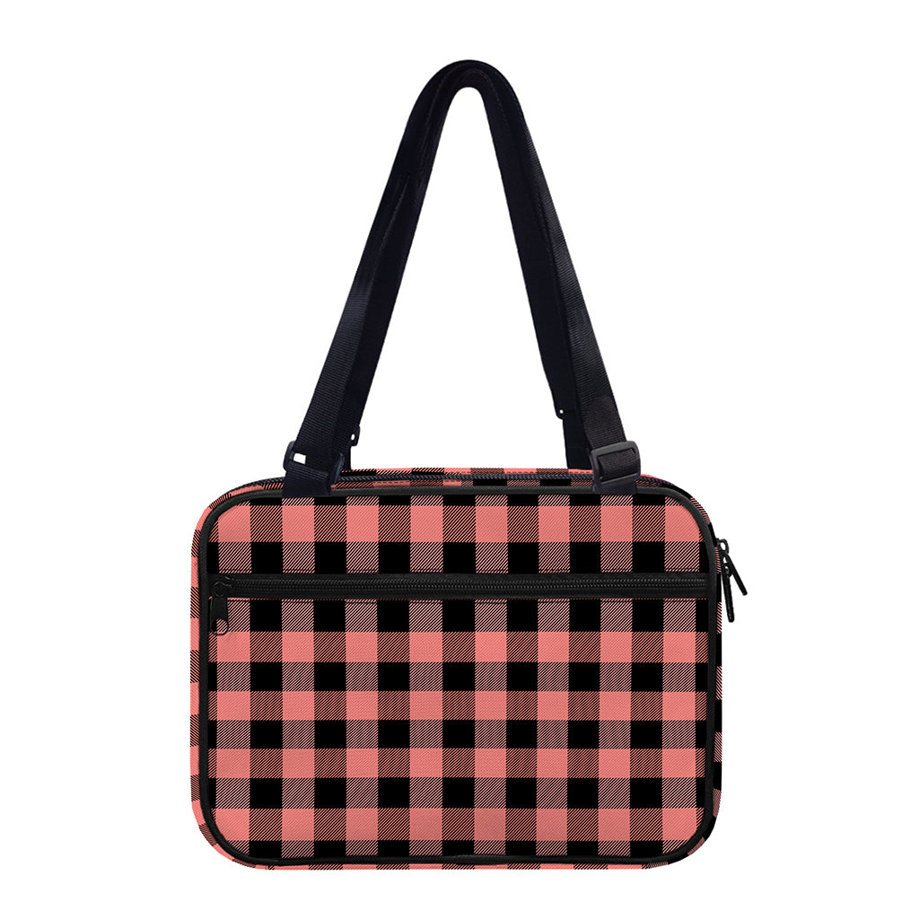 Coral Pink And Black Buffalo Check Print Double Strap Bible Bag