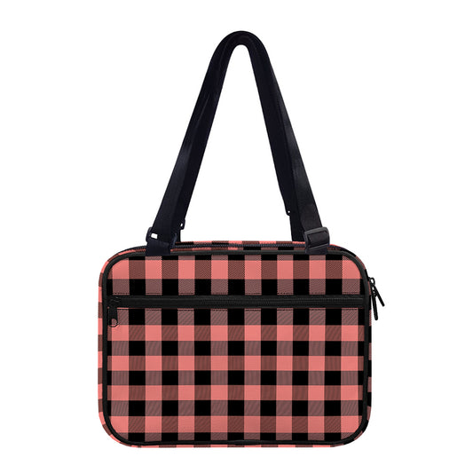 Coral Pink And Black Buffalo Check Print Double Strap Bible Bag
