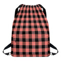 Coral Pink And Black Buffalo Check Print Drawstring Backpack