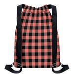 Coral Pink And Black Buffalo Check Print Drawstring Backpack