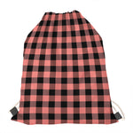 Coral Pink And Black Buffalo Check Print Drawstring Bag