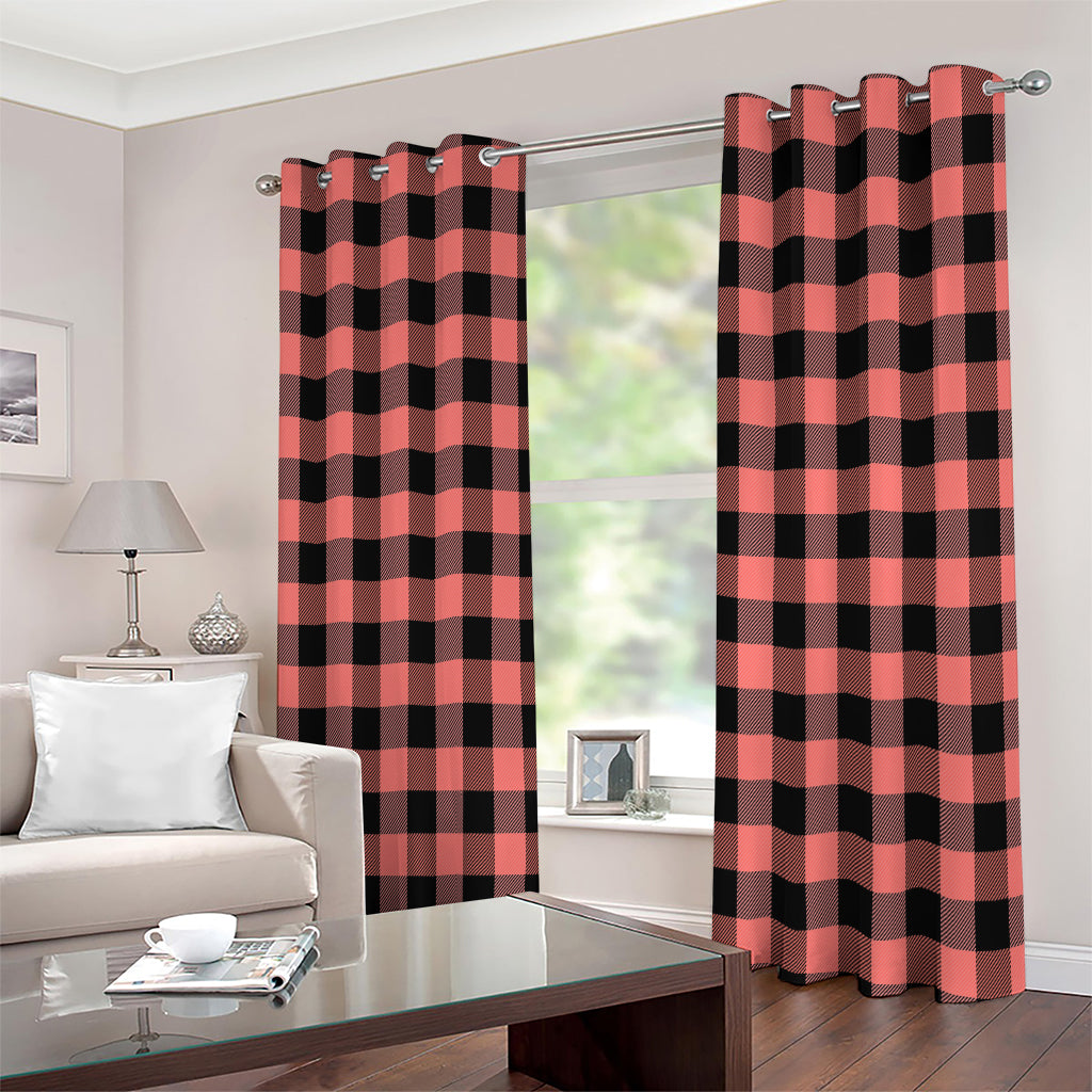 Coral Pink And Black Buffalo Check Print Extra Wide Grommet Curtains