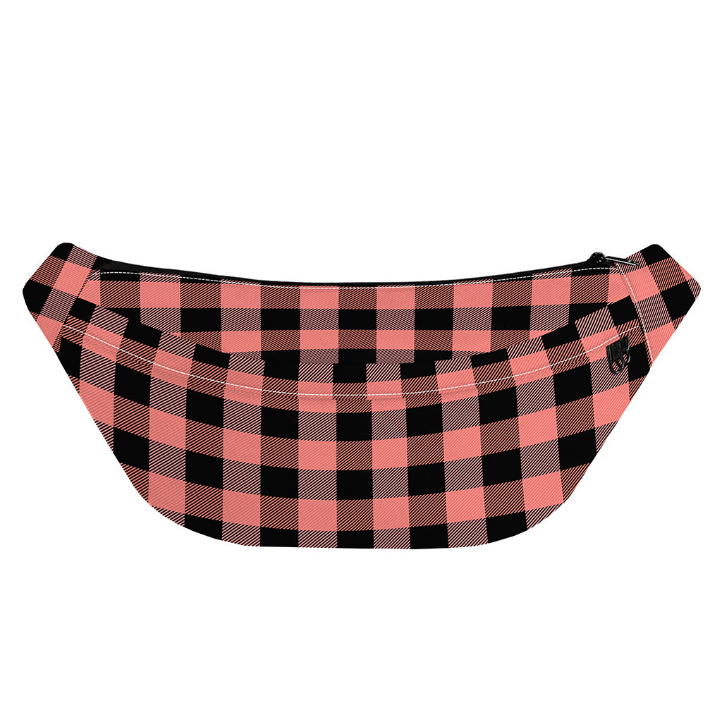 Coral Pink And Black Buffalo Check Print Fanny Pack