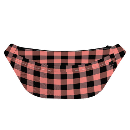 Coral Pink And Black Buffalo Check Print Fanny Pack