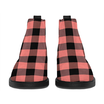 Coral Pink And Black Buffalo Check Print Flat Ankle Boots