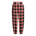 Coral Pink And Black Buffalo Check Print Fleece Lined Knit Pants