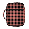 Coral Pink And Black Buffalo Check Print Front Pocket Bible Bag
