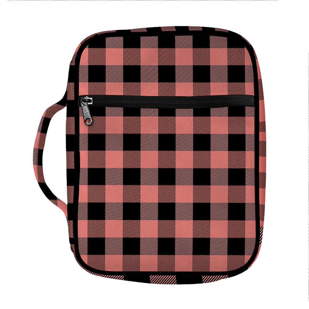Coral Pink And Black Buffalo Check Print Front Pocket Bible Bag