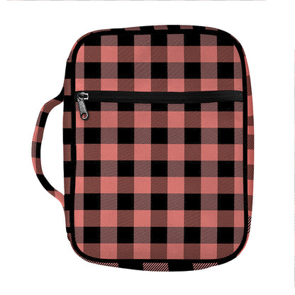 Coral Pink And Black Buffalo Check Print Front Pocket Bible Bag
