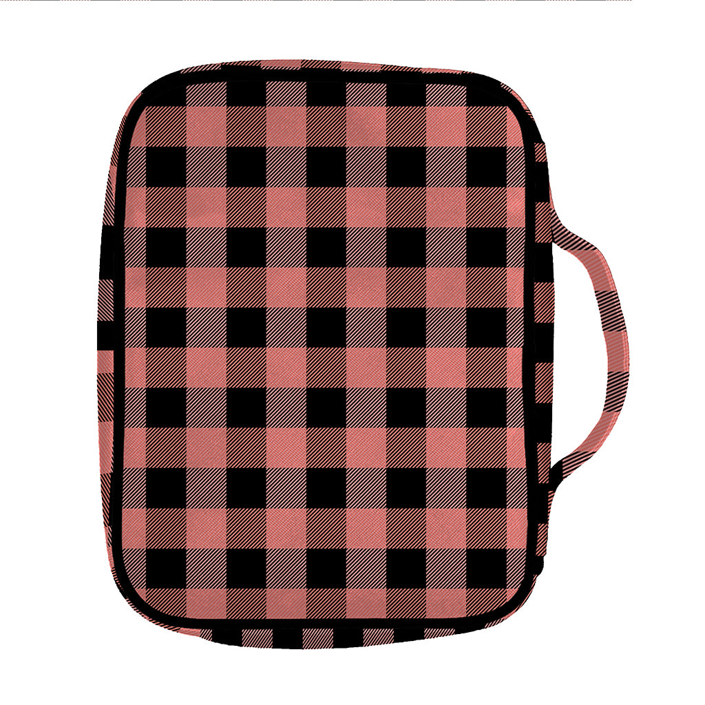 Coral Pink And Black Buffalo Check Print Front Pocket Bible Bag