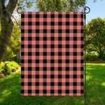 Coral Pink And Black Buffalo Check Print Garden Flag