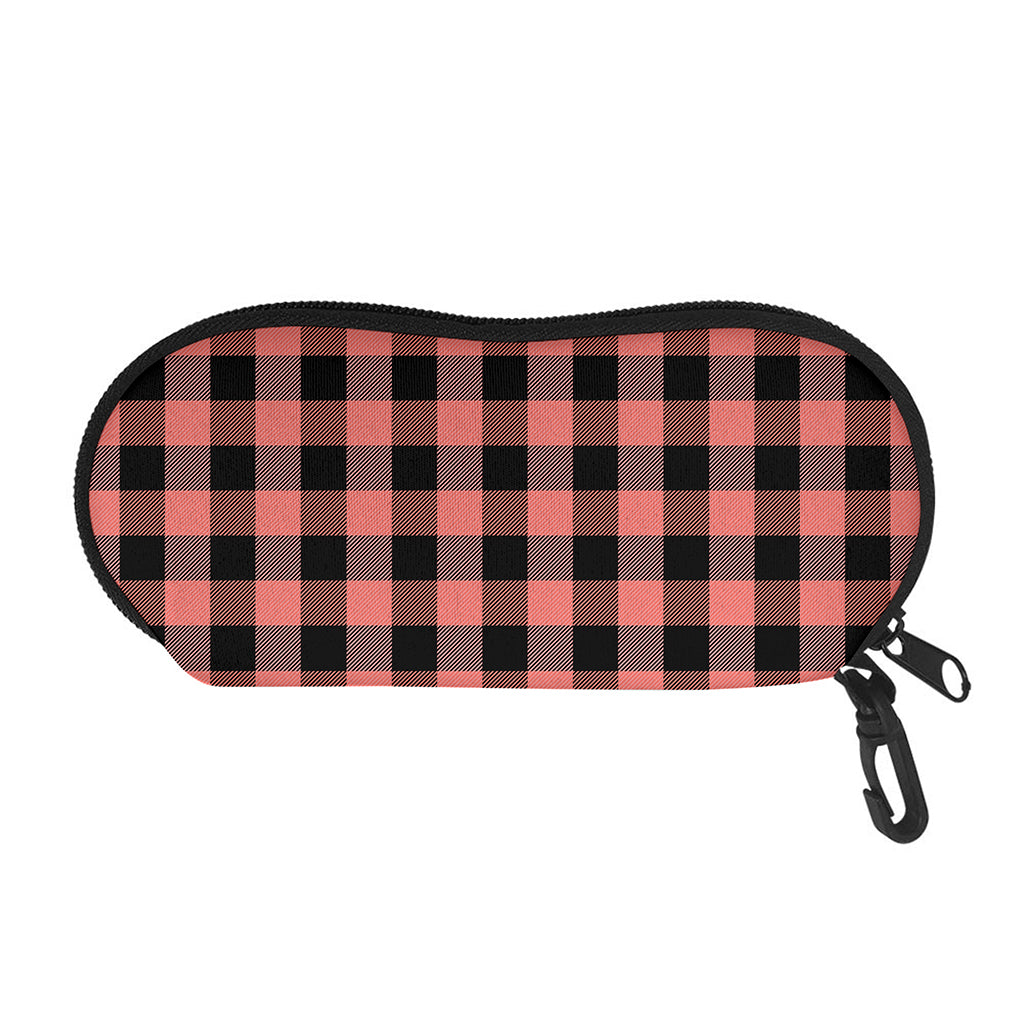 Coral Pink And Black Buffalo Check Print Glasses Case