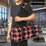 Coral Pink And Black Buffalo Check Print Gym Bag