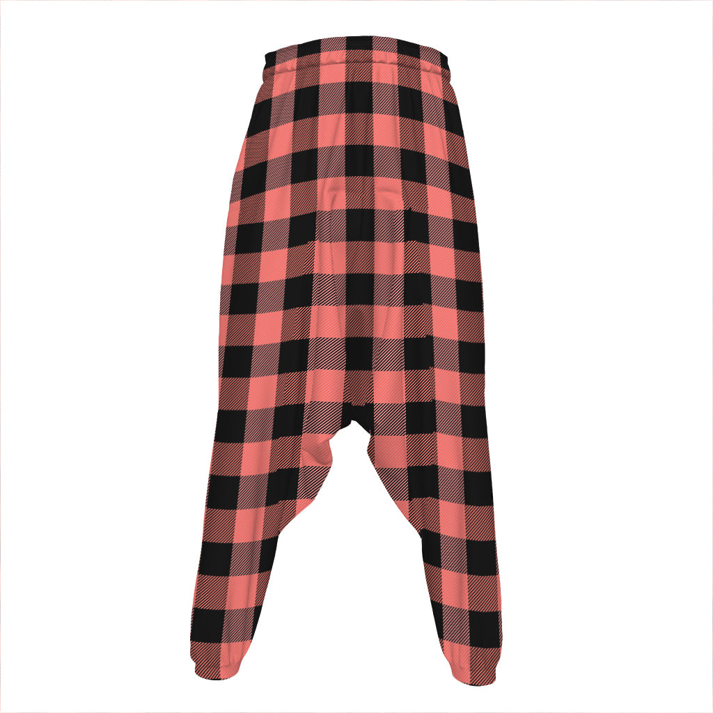 Coral Pink And Black Buffalo Check Print Hammer Pants