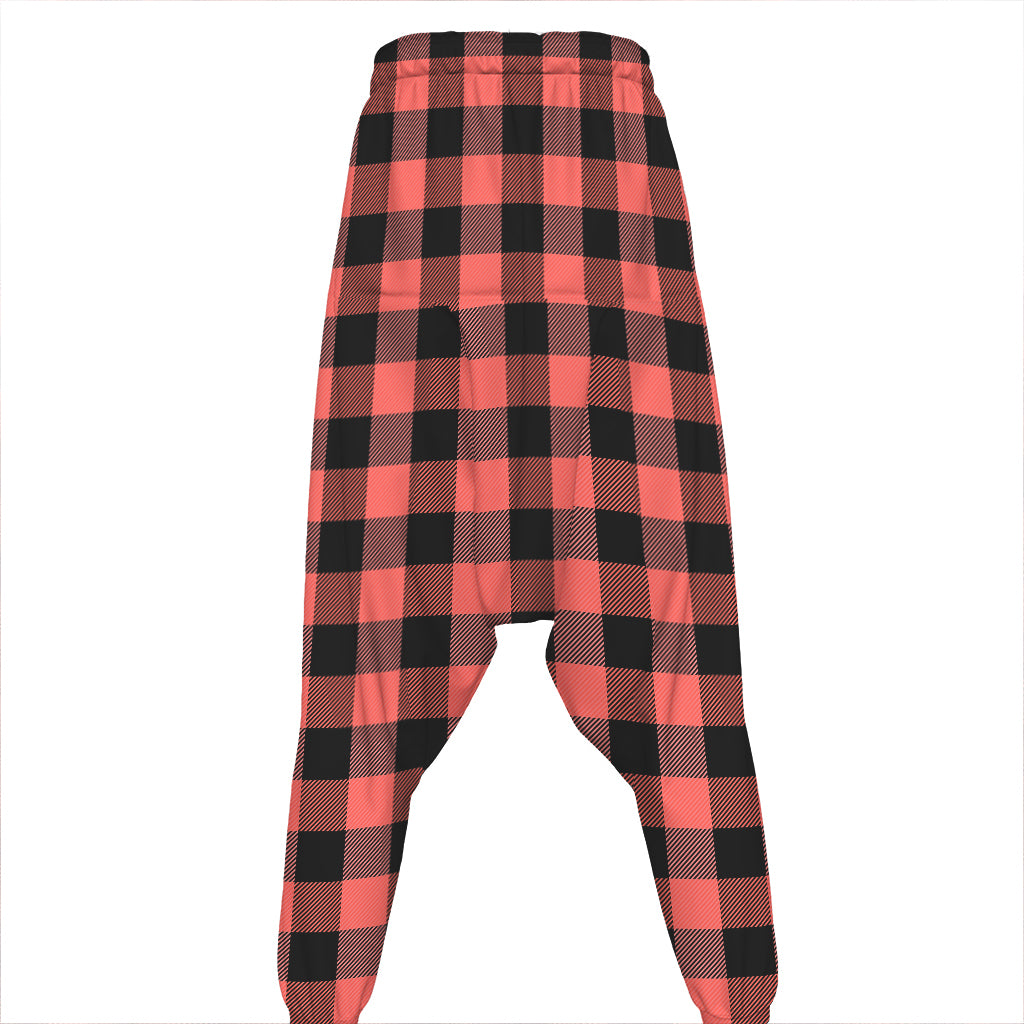 Coral Pink And Black Buffalo Check Print Hammer Pants