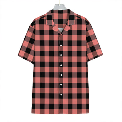 Coral Pink And Black Buffalo Check Print Hawaiian Shirt
