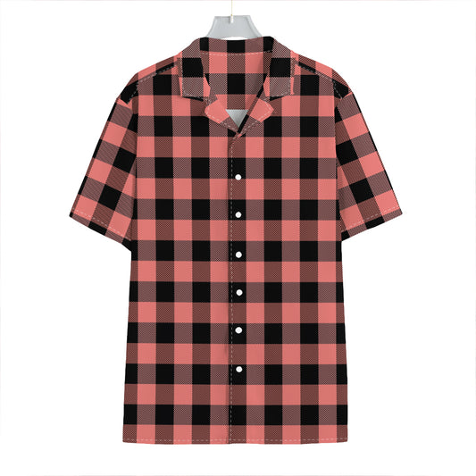 Coral Pink And Black Buffalo Check Print Hawaiian Shirt