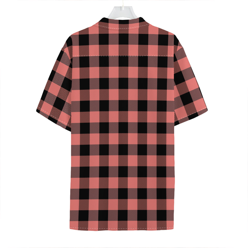 Coral Pink And Black Buffalo Check Print Hawaiian Shirt