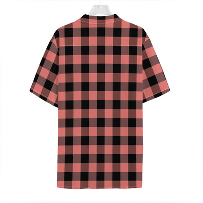 Coral Pink And Black Buffalo Check Print Hawaiian Shirt