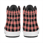 Coral Pink And Black Buffalo Check Print High Top Leather Sneakers